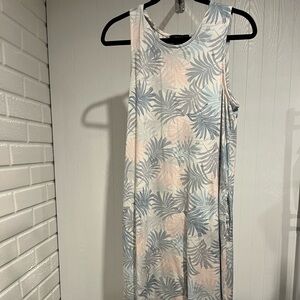 Tahari Blue and Pink Leaf Print Dress